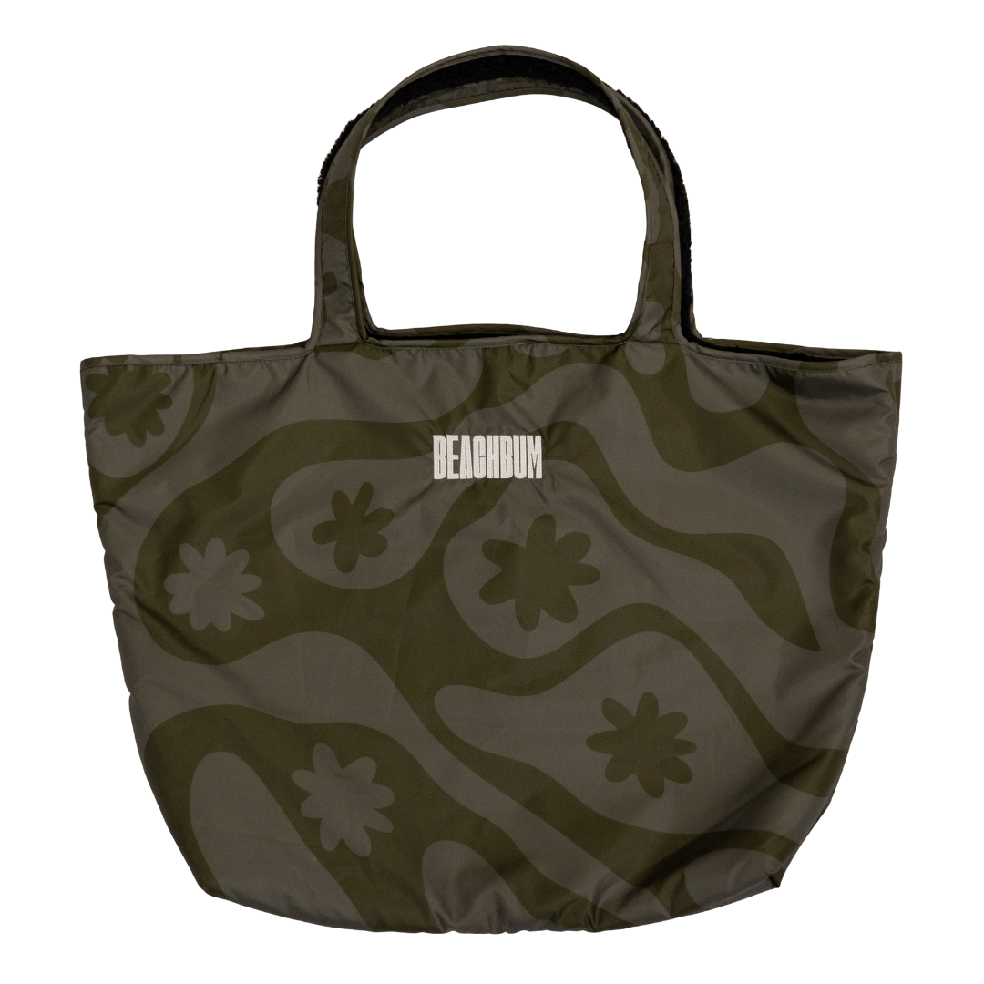 RECYCLED REVERSIBLE TOTE BAG - OLIVE - CORAL COLLECTION