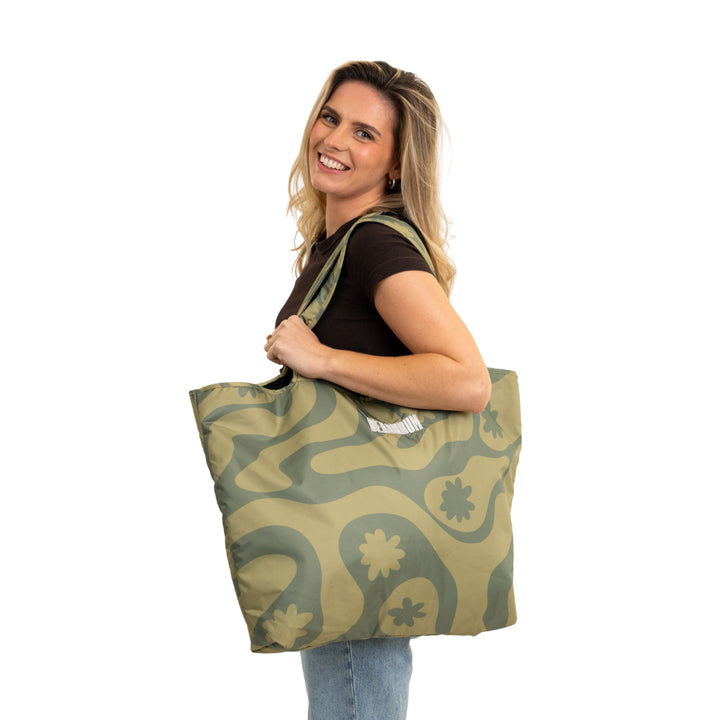 RECYCLED REVERSIBLE TOTE BAG - MINT - CORAL COLLECTION