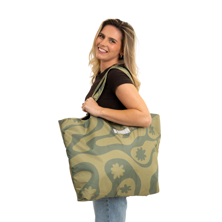 RECYCLED REVERSIBLE TOTE BAG - MINT - CORAL COLLECTION