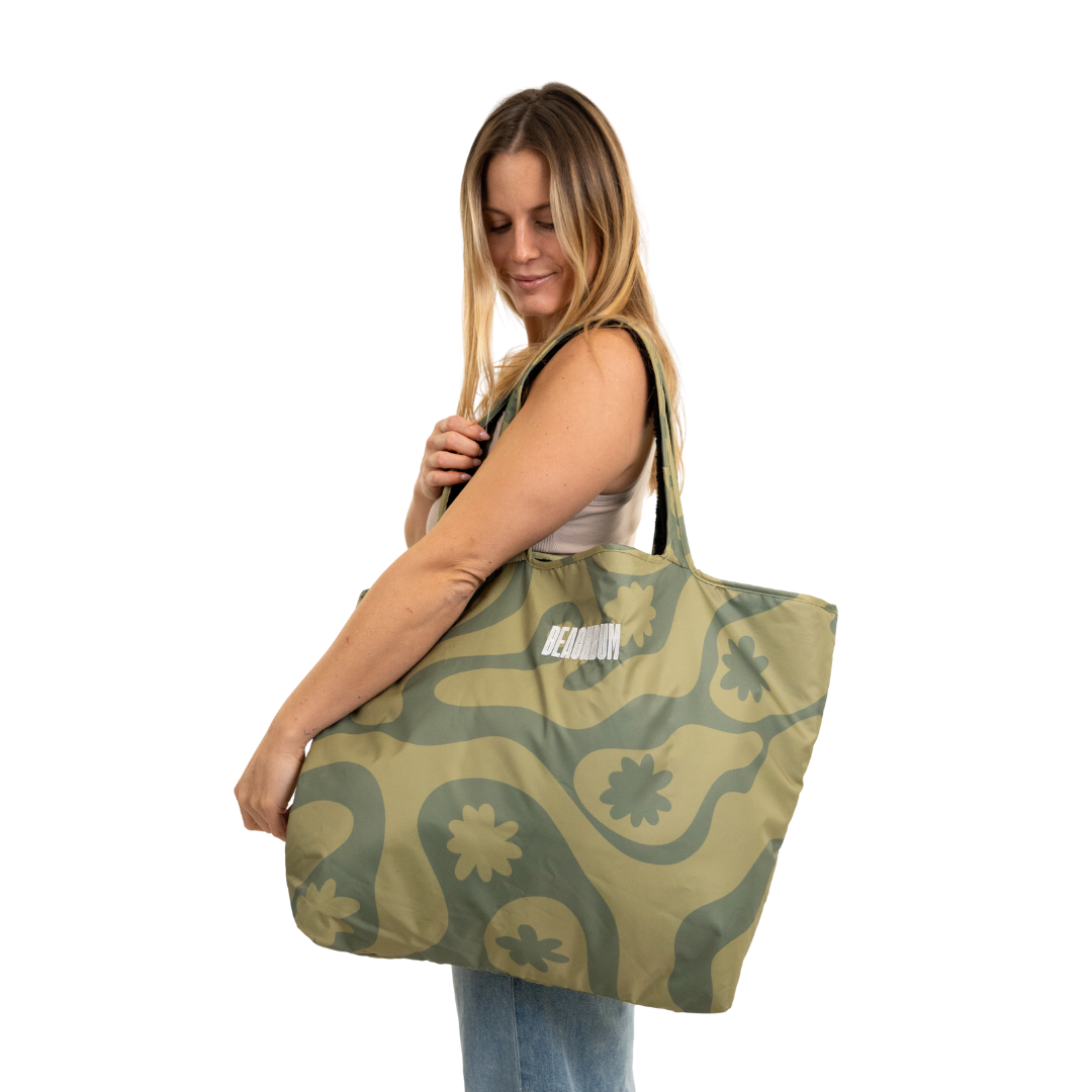 RECYCLED REVERSIBLE TOTE BAG - MINT - CORAL COLLECTION